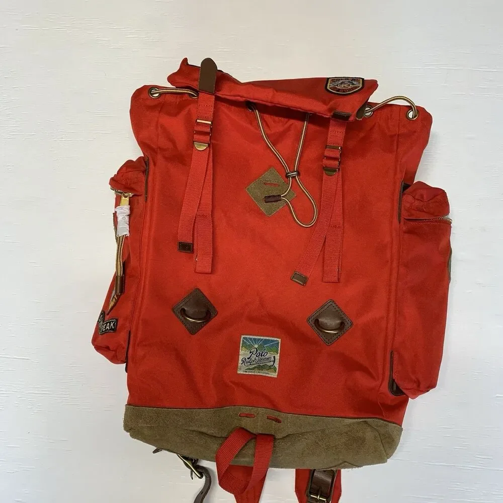 Polo Ralph Lauren Suede Trim Trail Red Backpack Nwt